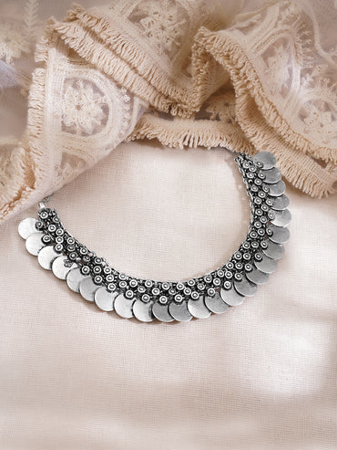 Vintage Oxidised Coin Charm Necklace