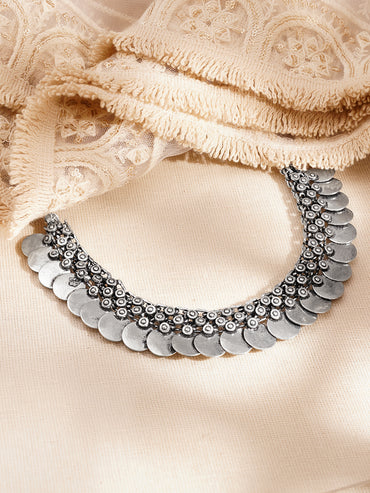 Oxidised Silver Coin Statement Necklace