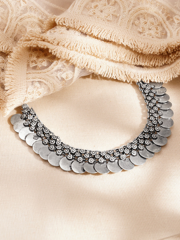 Oxidised Silver Coin Statement Necklace