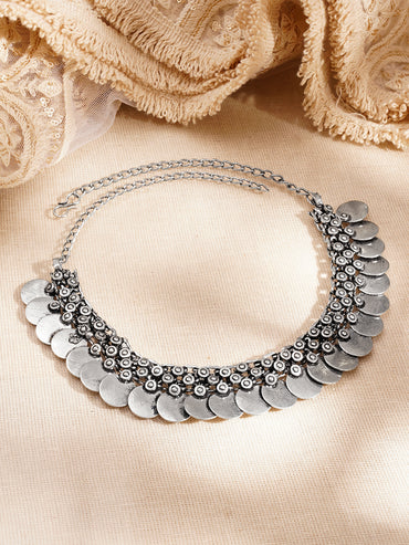 Oxidised Silver Coin Statement Necklace
