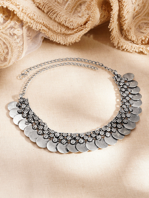 Oxidised Silver Coin Statement Necklace