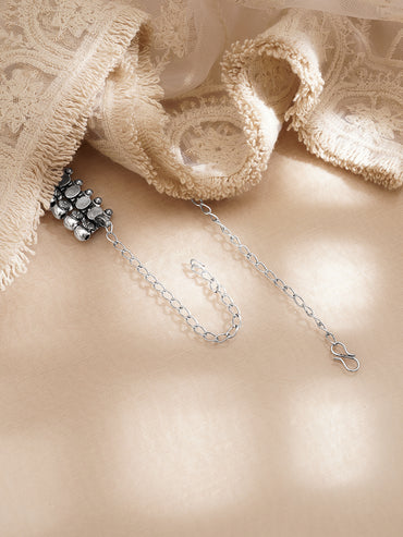 Oxidised Silver Tone Brass Oval Link Ghungroo Statement Necklace