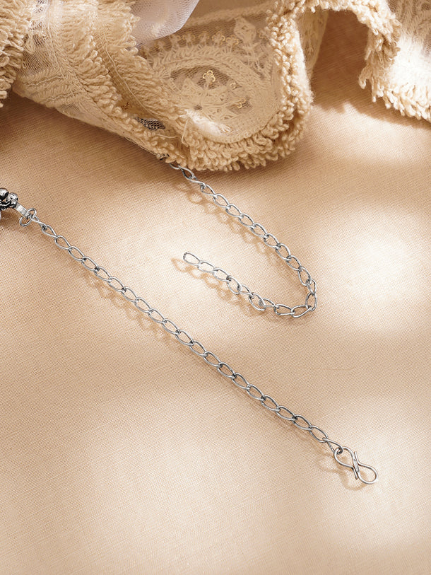 Oxidised Silver Tone Brass Coin Design Statement Necklace