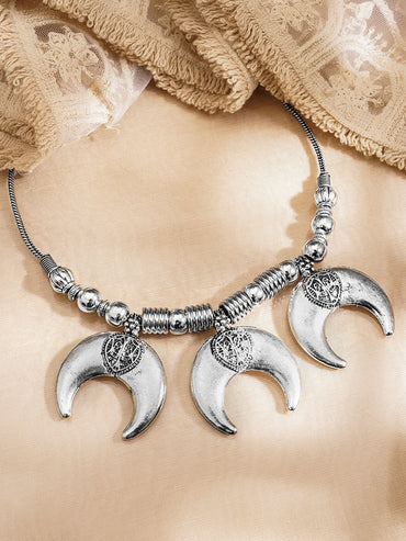 Oxidised Silver Tone Brass Bold Moon Statement Necklace