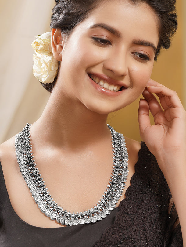 Oxidised Layered Coin Statement Necklace