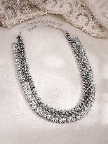 Oxidised Layered Coin Statement Necklace