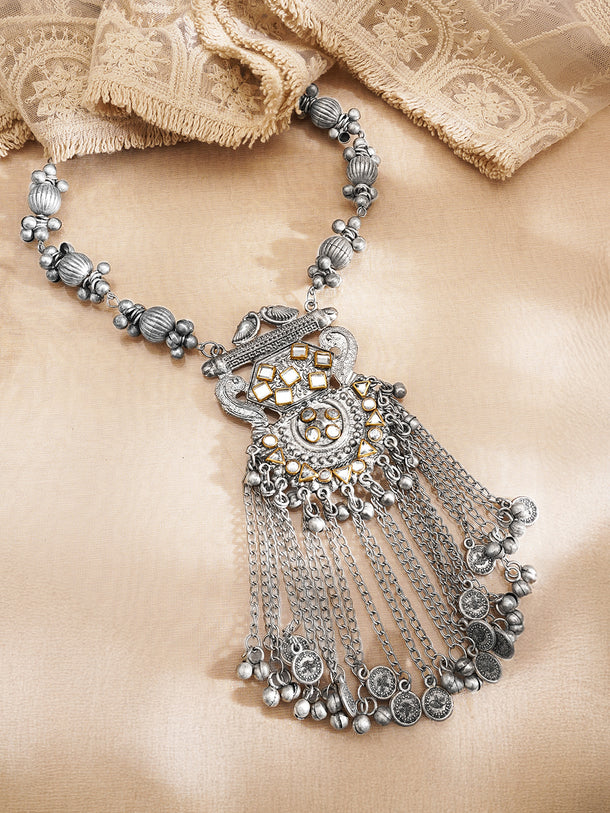 Oxidised Regal Tassel Statement Necklace