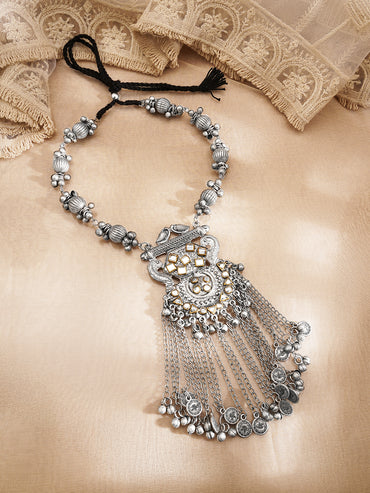 Oxidised Regal Tassel Statement Necklace