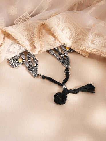 Oxidised Layered Tribal Charm Statement Necklace