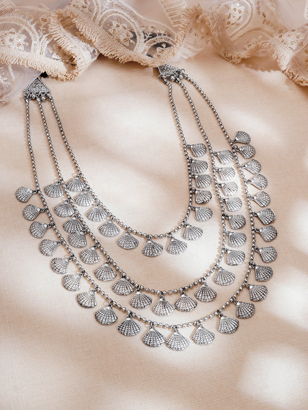Oxidised Ocean Whisper Shell Layered Necklace