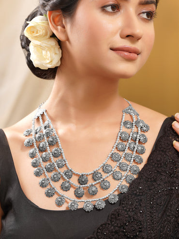 Oxidised Coin Detail Statement Necklace