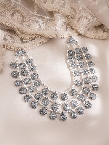 Oxidised Coin Detail Statement Necklace