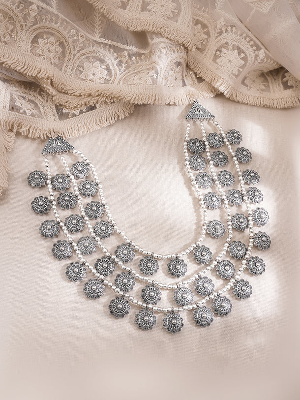 Oxidised Coin Detail Statement Necklace