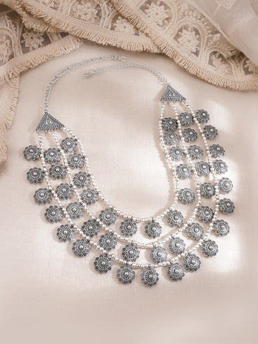 Oxidised Coin Detail Statement Necklace