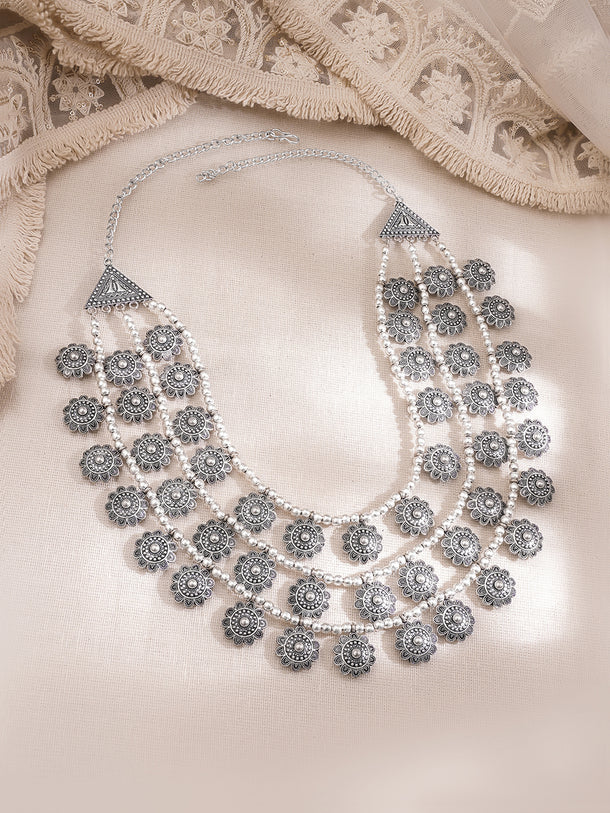 Oxidised Coin Detail Statement Necklace