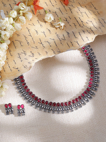 Red Oxidised Necklace Set