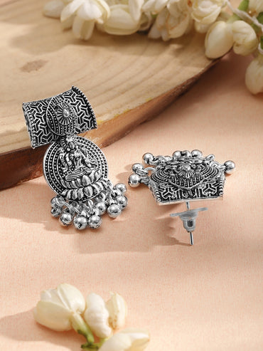 Laxmi Motif Silver Beaded Oxidized Choker Set