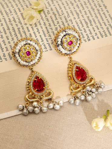 Multicolour Studded Gold Necklace Set