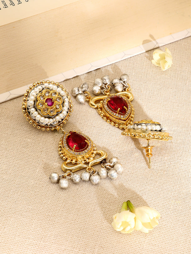 Multicolour Studded Gold Necklace Set