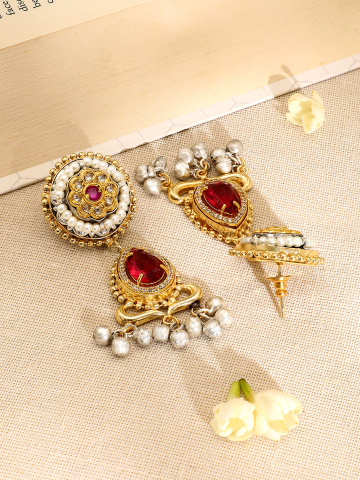 Multicolour Studded Gold Necklace Set