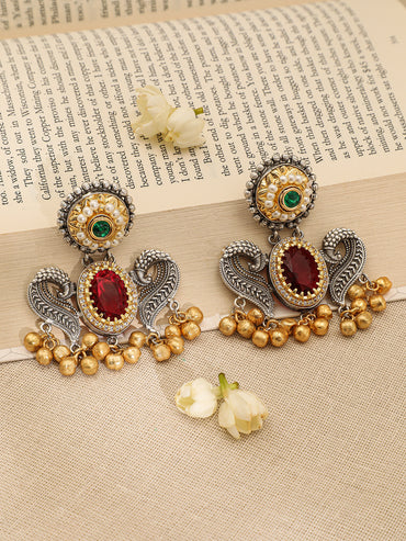 Gold Drops Bird Motif Multicolor Necklace Set