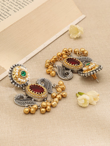 Gold Drops Bird Motif Multicolor Necklace Set