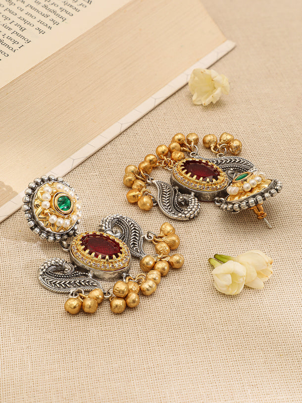 Gold Drops Bird Motif Multicolor Necklace Set