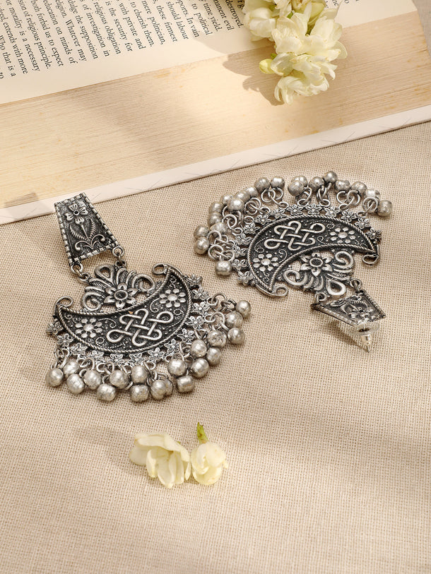 Oxidized Silver Beaded Floral Necklace Set