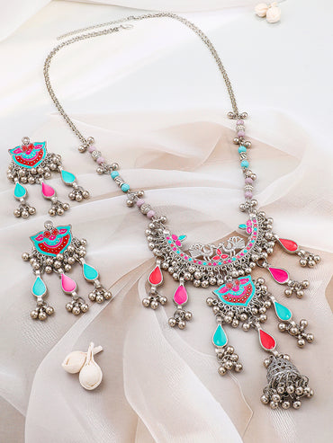 Splendid Multi Colour Oxidised Necklace Set