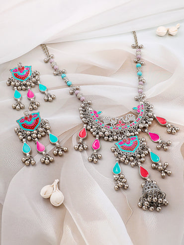 Splendid Multi Colour Oxidised Necklace Set