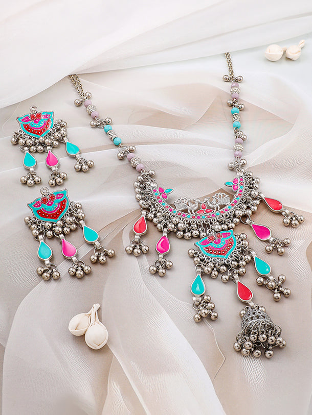 Splendid Multi Colour Oxidised Necklace Set