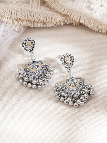 Oxidised Kundan Cowrie Shell Charm Statement Pendant Necklace Set