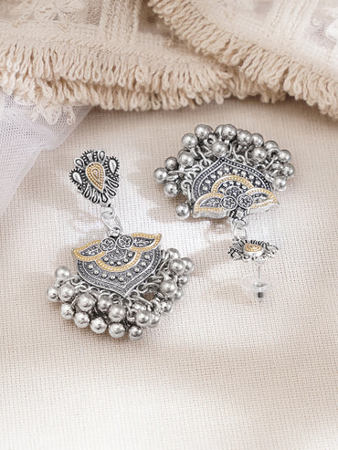 Oxidised Kundan Cowrie Shell Charm Statement Pendant Necklace Set