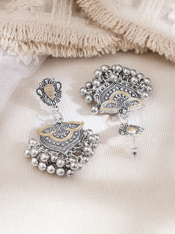 Oxidised Kundan Cowrie Shell Charm Statement Pendant Necklace Set