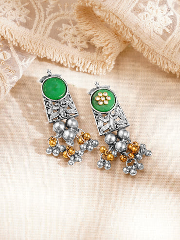 Women Oxidised Green Enamel Ghungroo Charm Choker Necklace Set