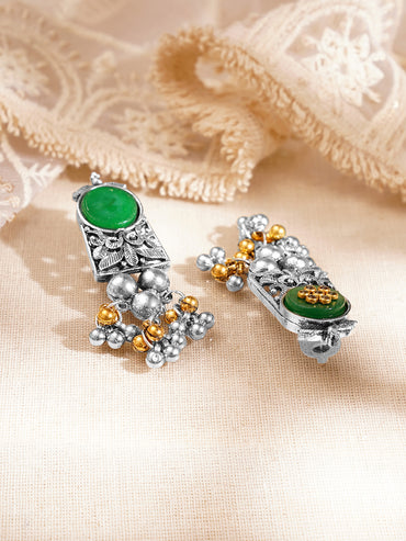 Women Oxidised Green Enamel Ghungroo Charm Choker Necklace Set