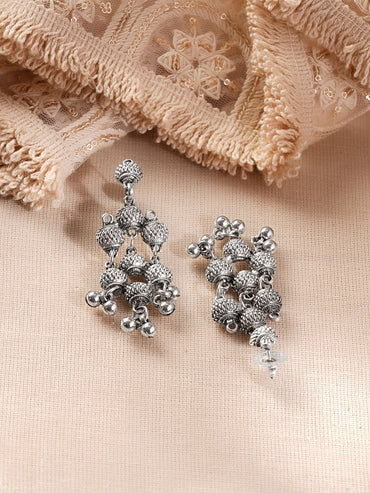 Oxidised Textured Beaded Layered Statement Necklace Set