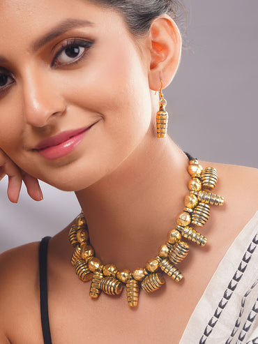 Gold Plated Oxidised Tribal Necklace Set