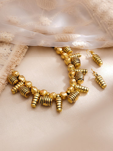 Gold Plated Oxidised Tribal Necklace Set