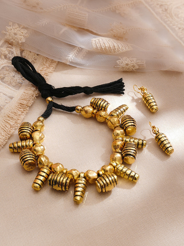 Gold Plated Oxidised Tribal Necklace Set