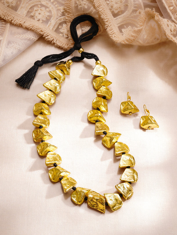 Oxidised Textured Statement Necklace Set