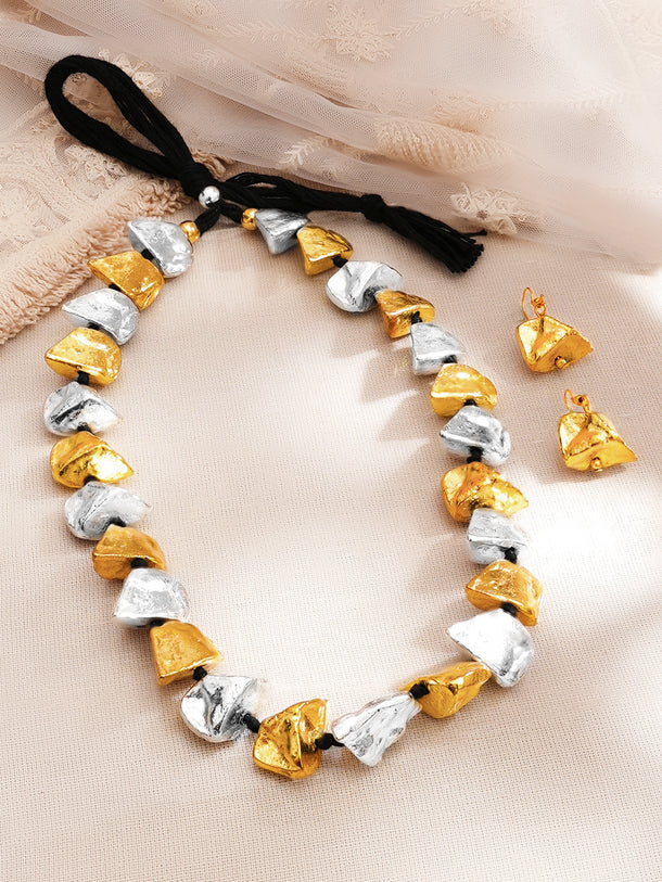 Dual Toned Chunky Oxidised Necklace Set