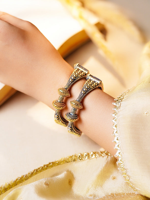 Oxidised Gold Silver Statement Dual Tone Bangles