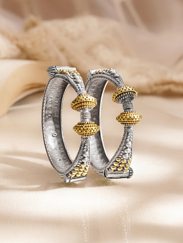Oxidised Gold Silver Statement Dual Tone Bangles
