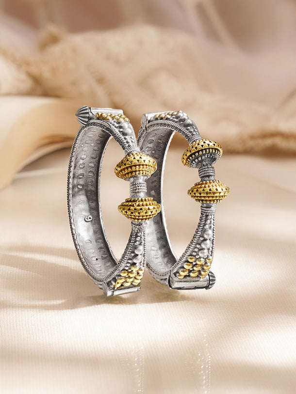 Oxidised Gold Silver Statement Dual Tone Bangles
