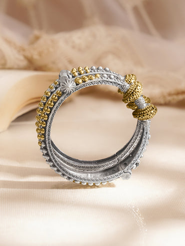 Oxidised Gold Silver Statement Dual Tone Bangles