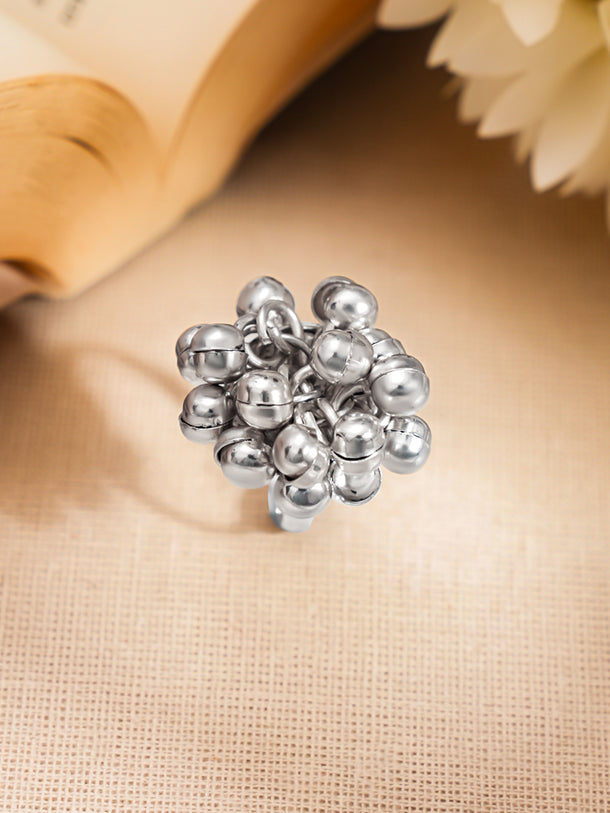 Silver Ghungroo Statement Adjustable Ring