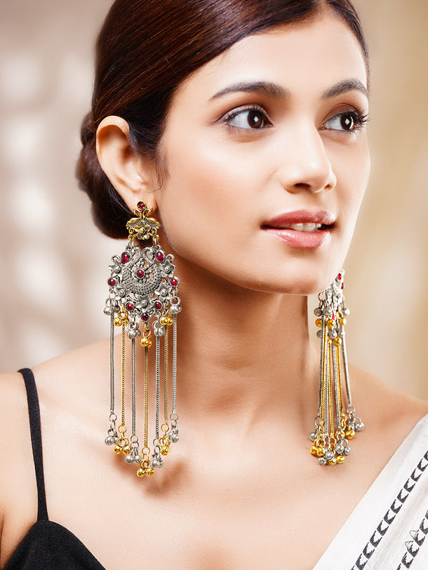 Tassel Dangler Earrings with Layered Chain Detailing