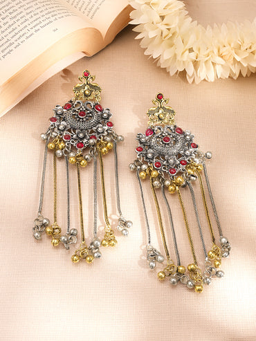 Tassel Dangler Earrings with Layered Chain Detailing