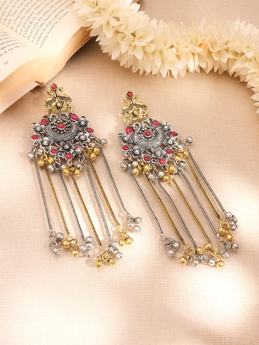 Tassel Dangler Earrings with Layered Chain Detailing
